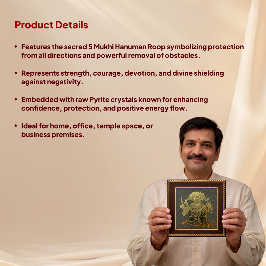 5 Mukhi Hanuman on Raw Pyrite Frame