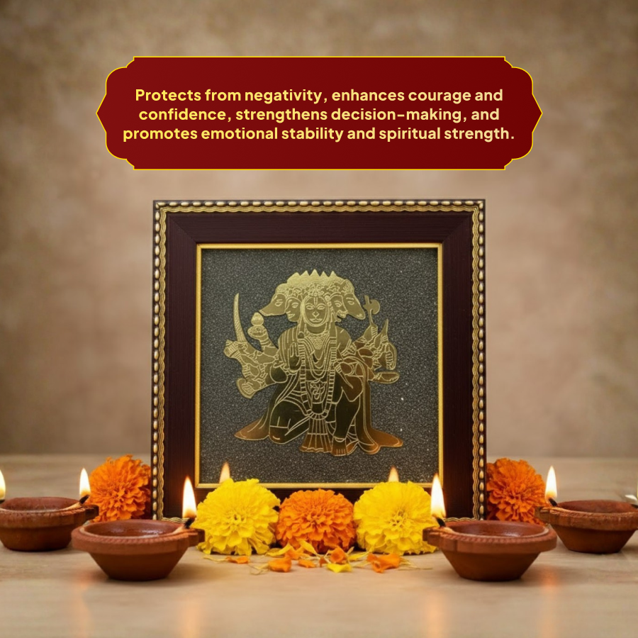 5 Mukhi Hanuman on Raw Pyrite Frame