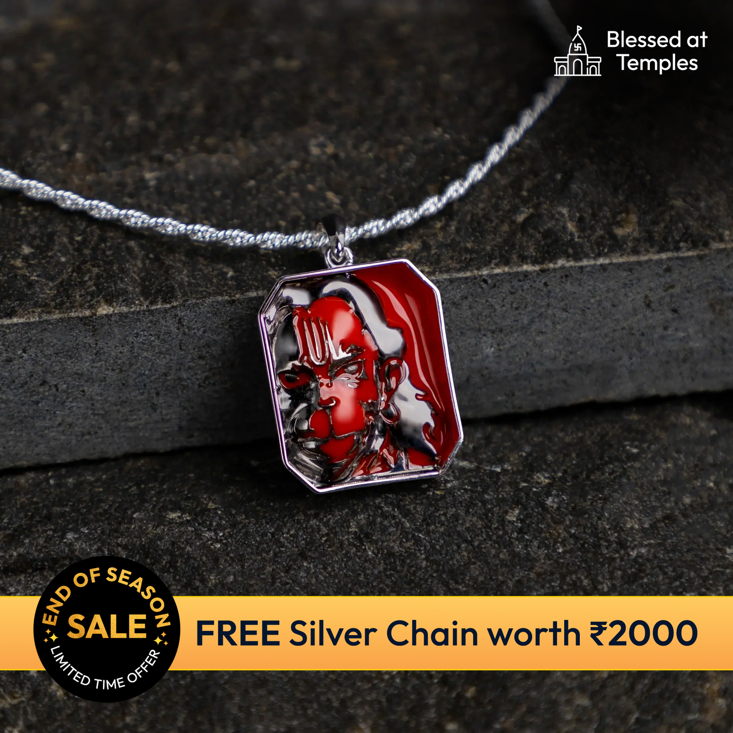 Angry Hanuman Tag Silver Pendant