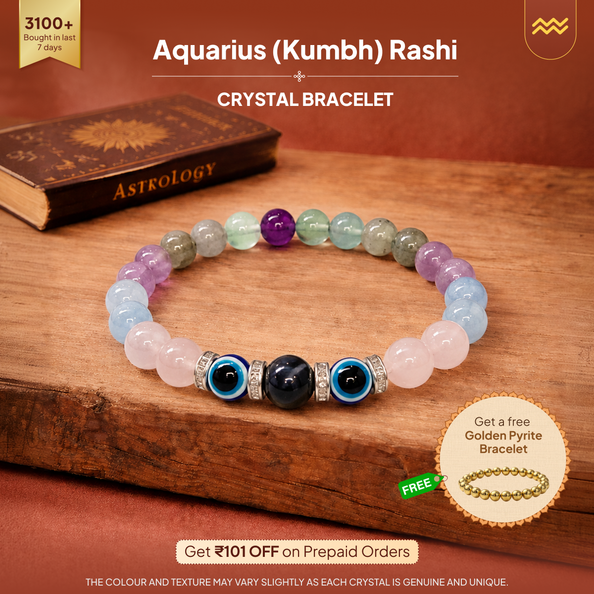 Kumbh (Aquarius) Rashi Crystal Bracelet
