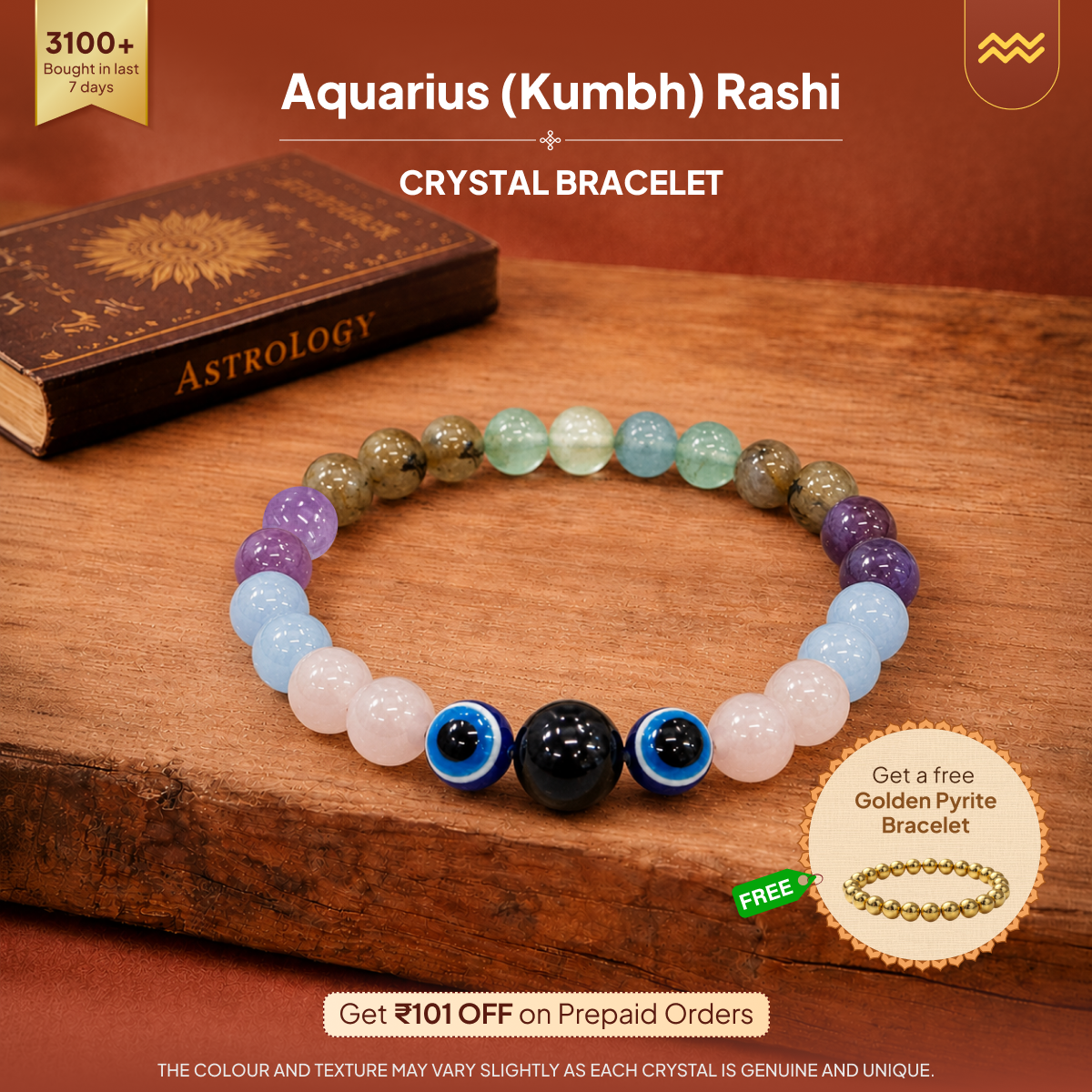 Kumbh (Aquarius) Rashi Crystal Bracelet