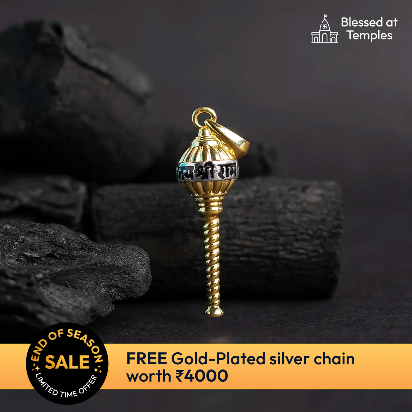 Hanuman Gadda Gold Pendant