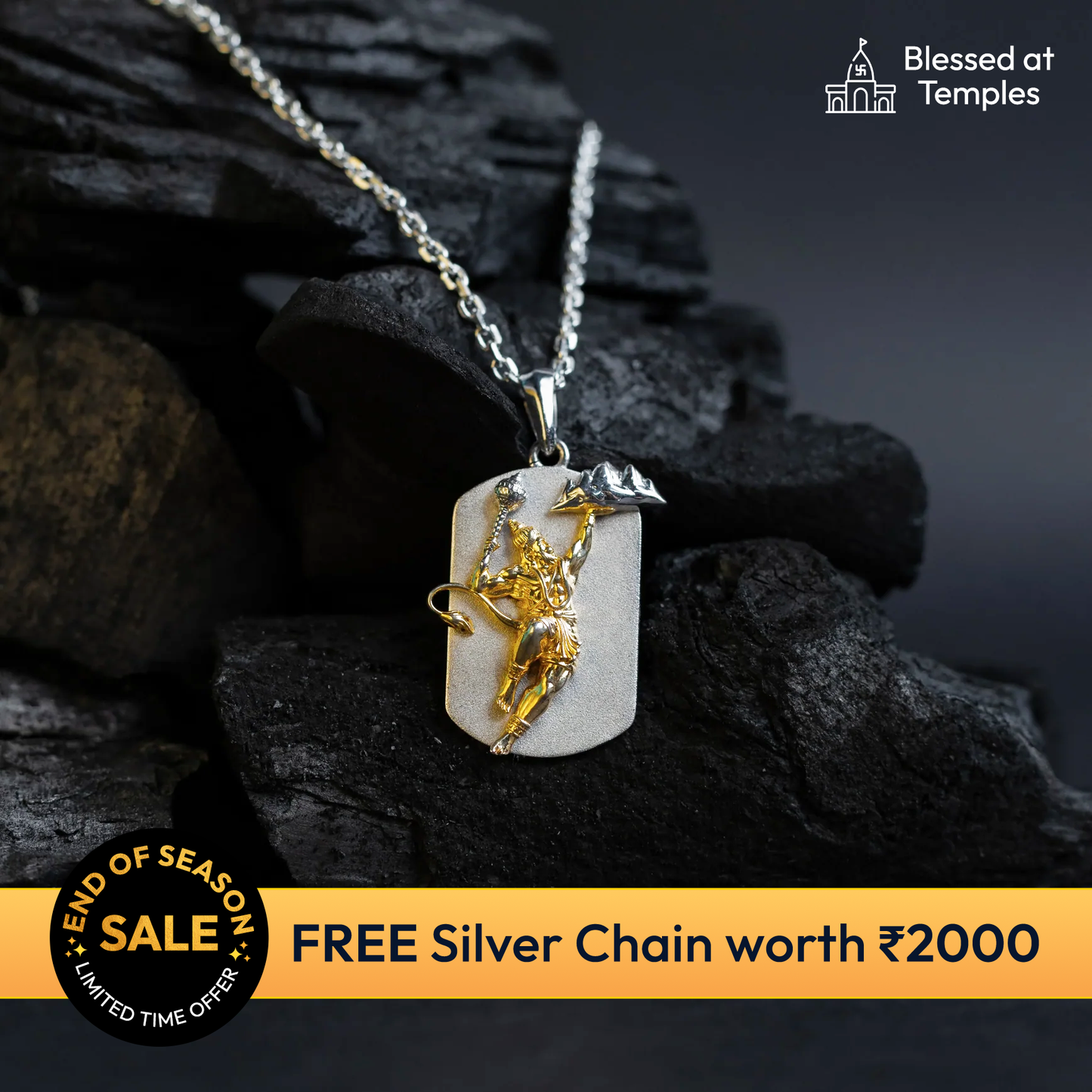 Hanuman Mountain Silver Pendant