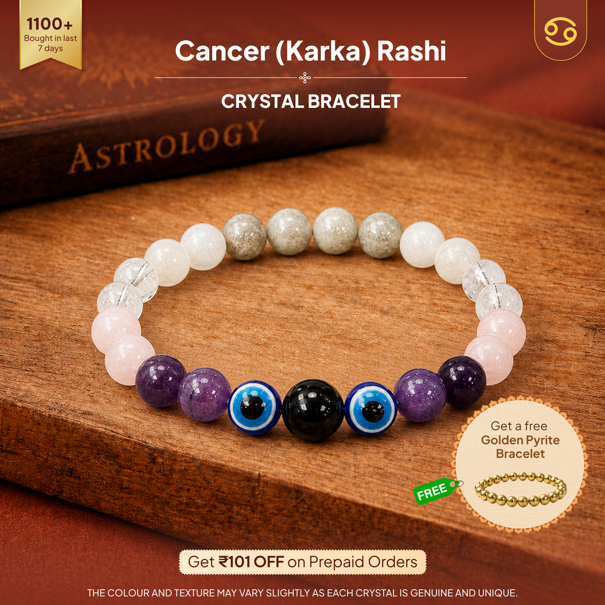 Karka (Cancer) Rashi Crystal Bracelet