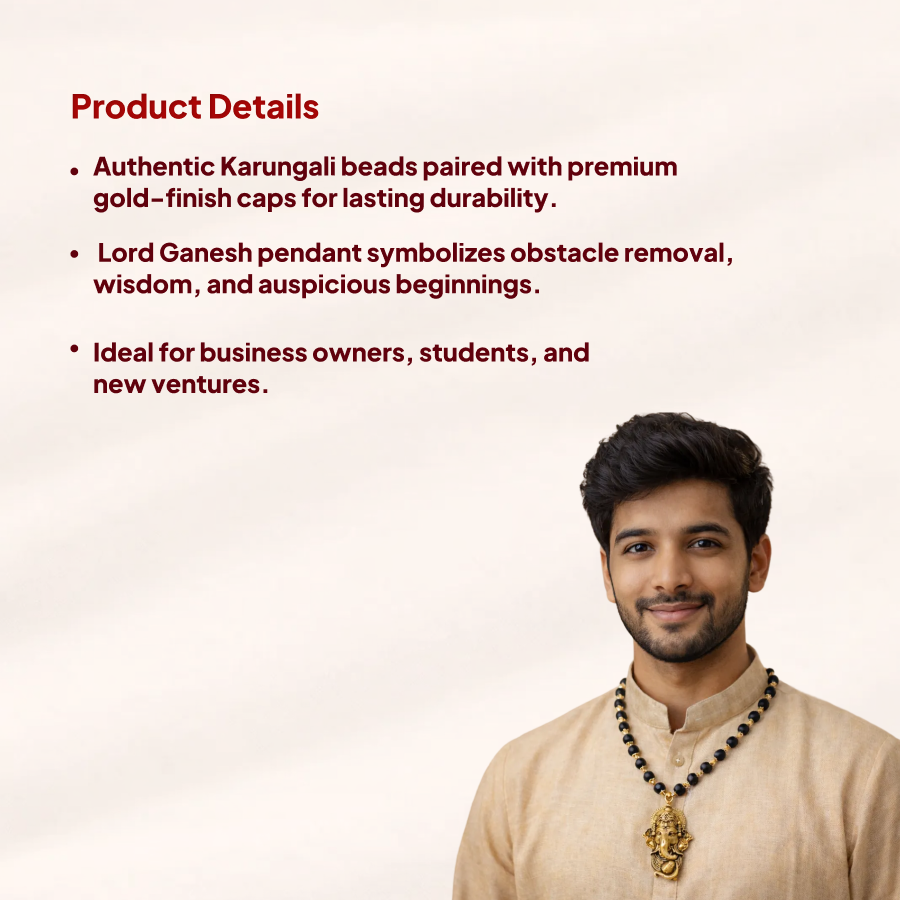 Karungali Gold Cap Mala with Ganesh Pendant
