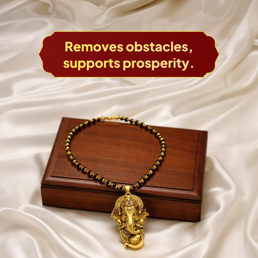 Karungali Gold Cap Mala with Ganesh Pendant