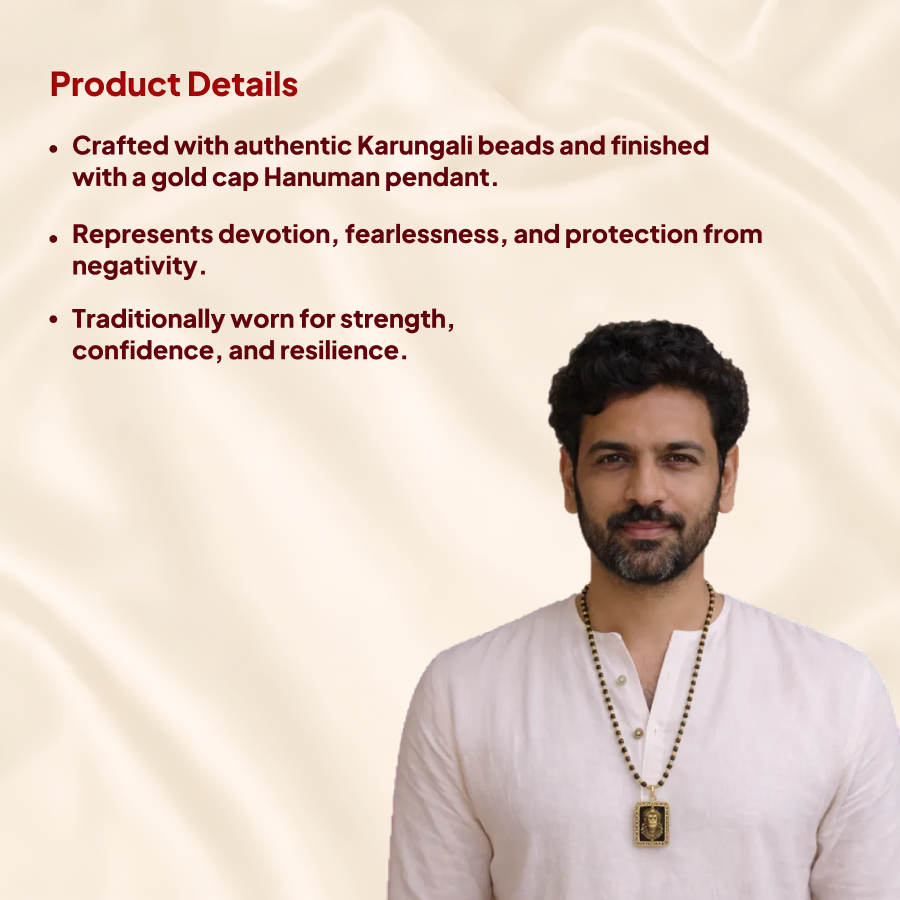 Karungali Gold Cap Mala with Hanuman Pendant