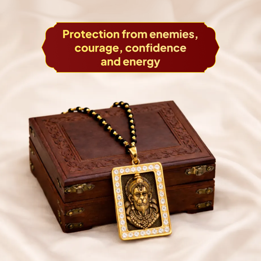 Karungali Gold Cap Mala with Hanuman Pendant