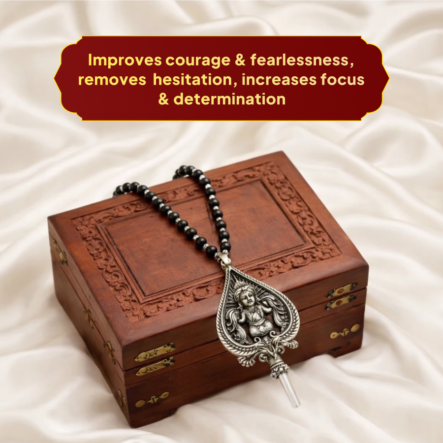 Karungali Silver Cap Mala with Murugan Vel Pendant