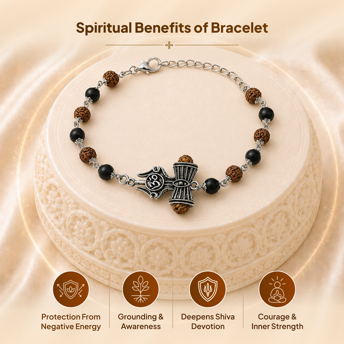 Karungali Rudraksha Om Trishul Bracelet
