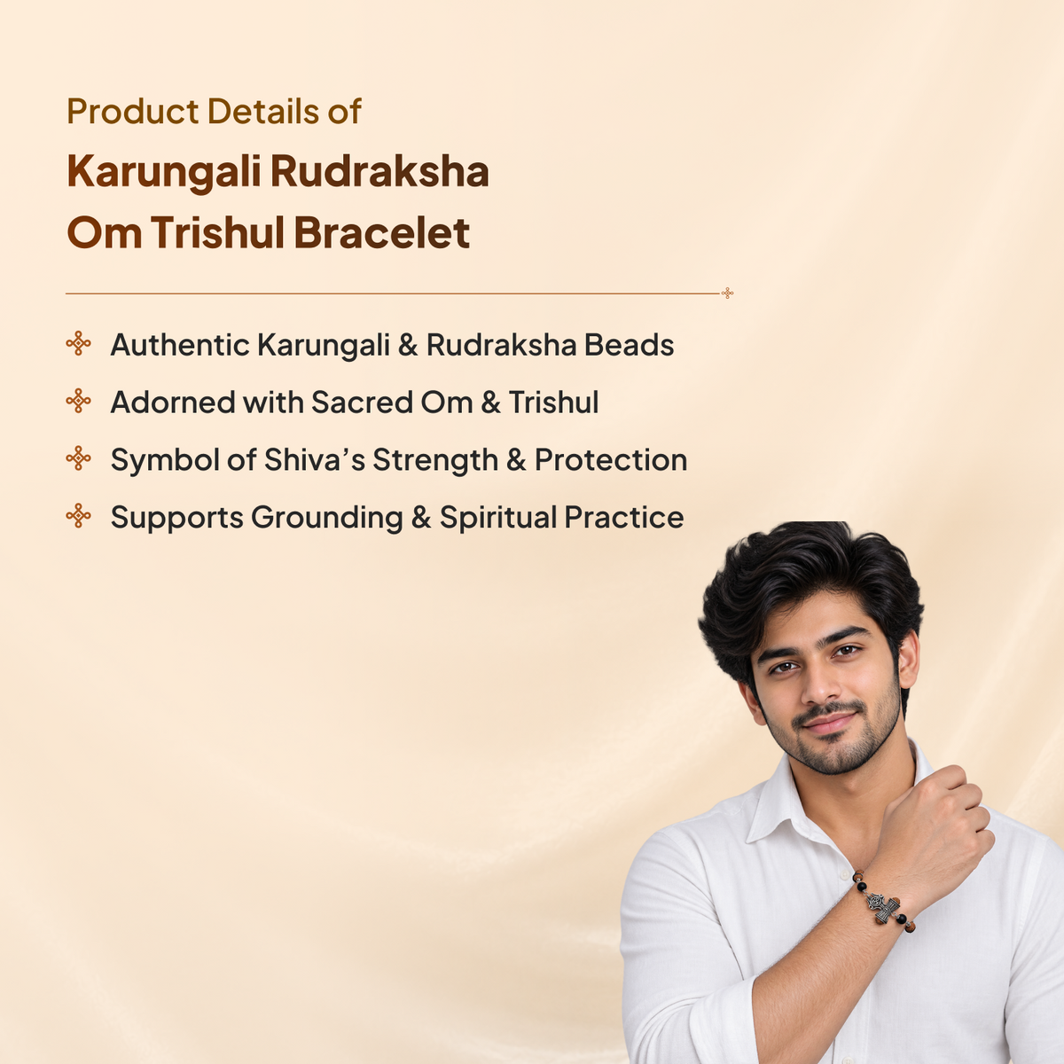 Karungali Rudraksha Om Trishul Bracelet