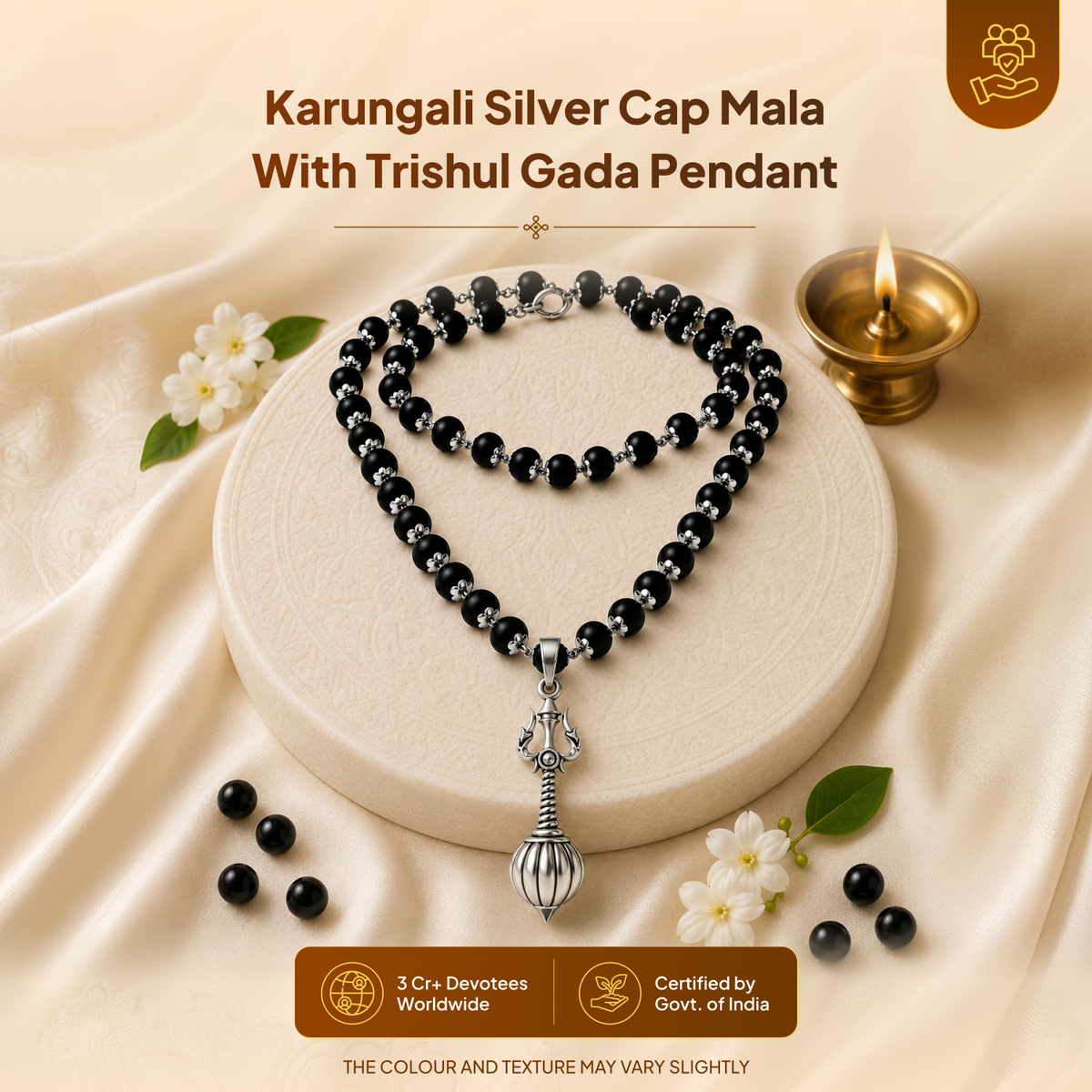 Karungali Silver Cap Mala with Trishul Gada Pendant