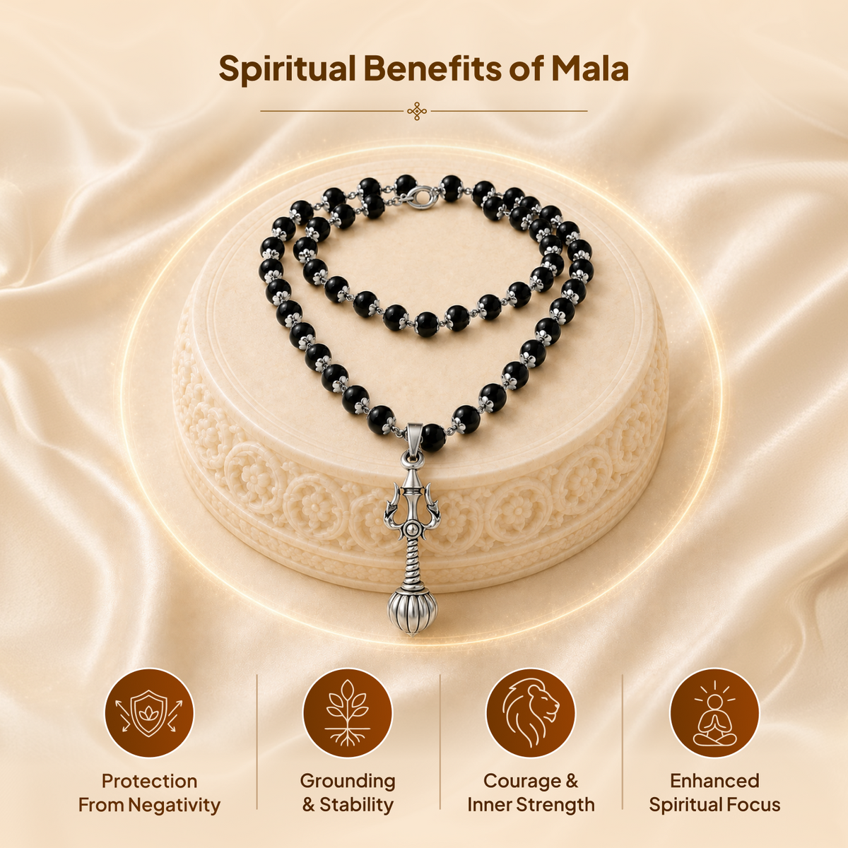 Karungali Silver Cap Mala with Trishul Gada Pendant