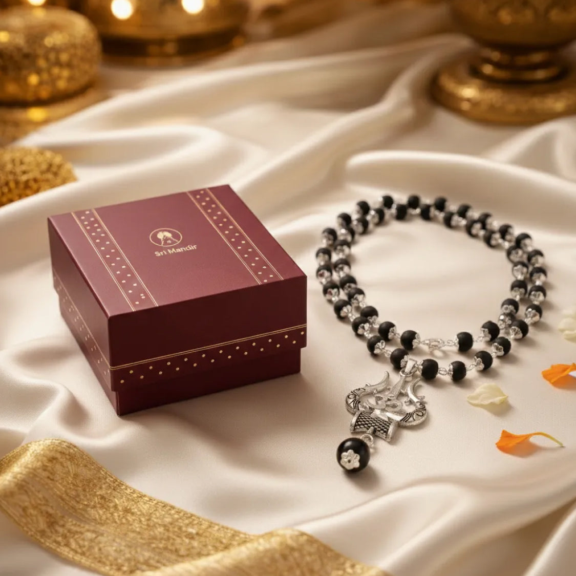 Karungali Mala with Om Shiva Trishool