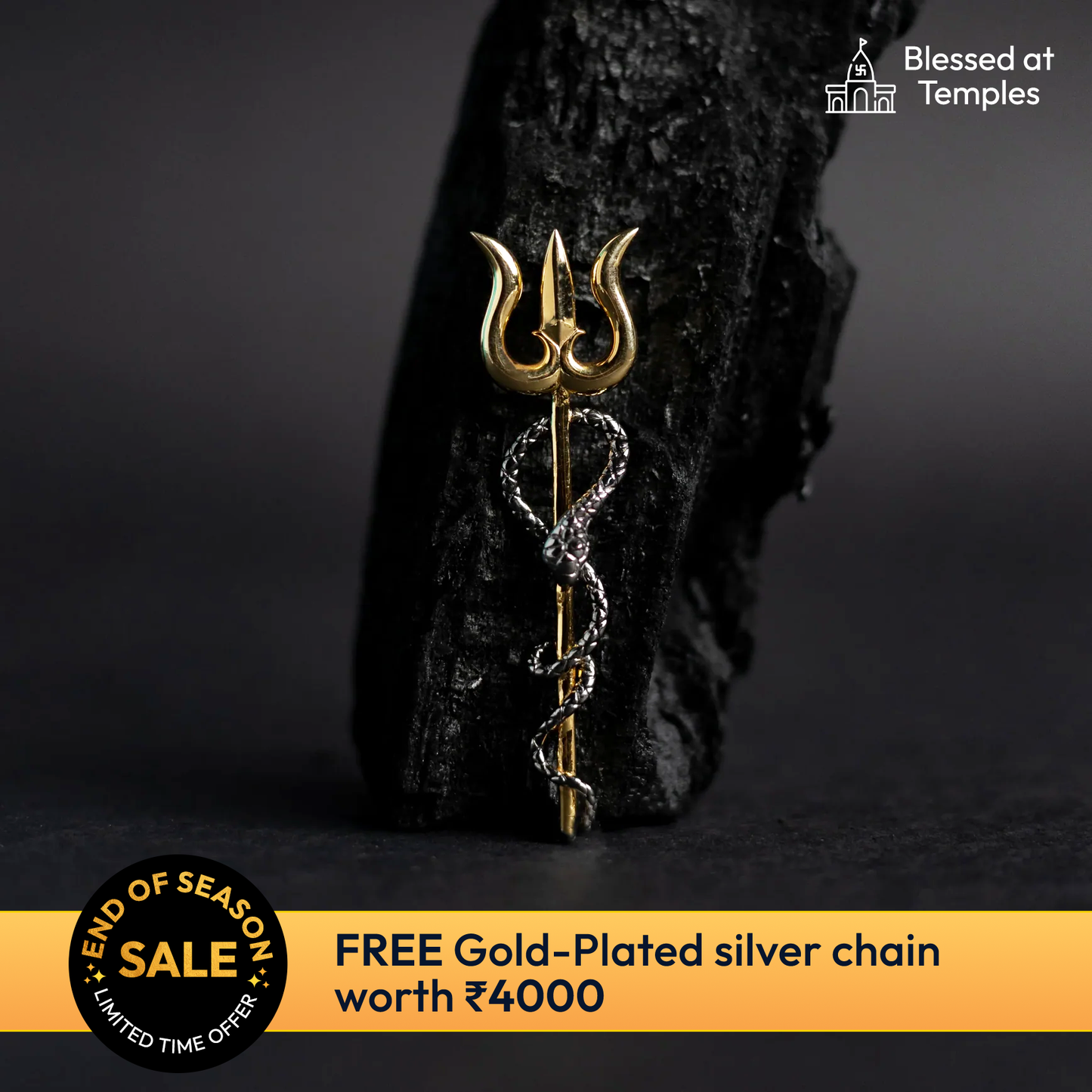 Mahadev Trishul Snake Gold Pendant