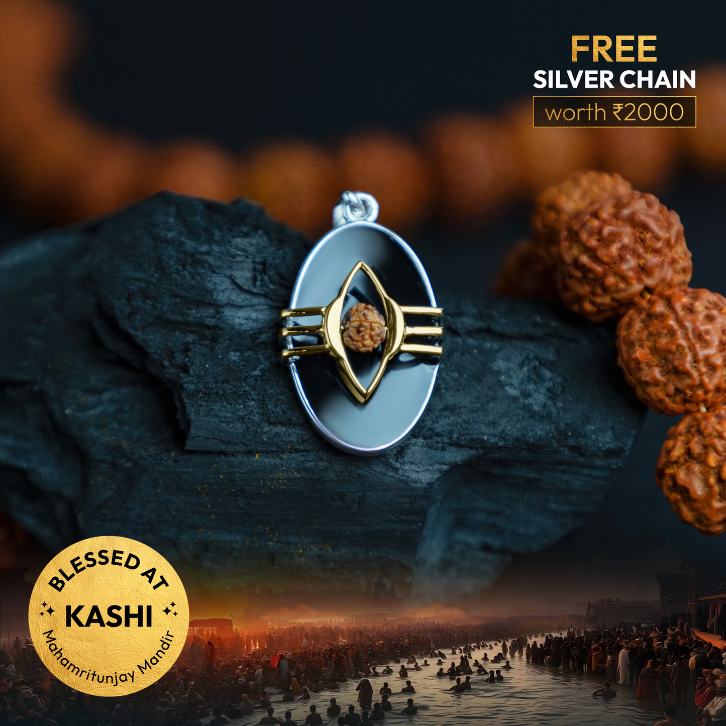 Kashi Blessed Shiv Linga Trinetra Pendant