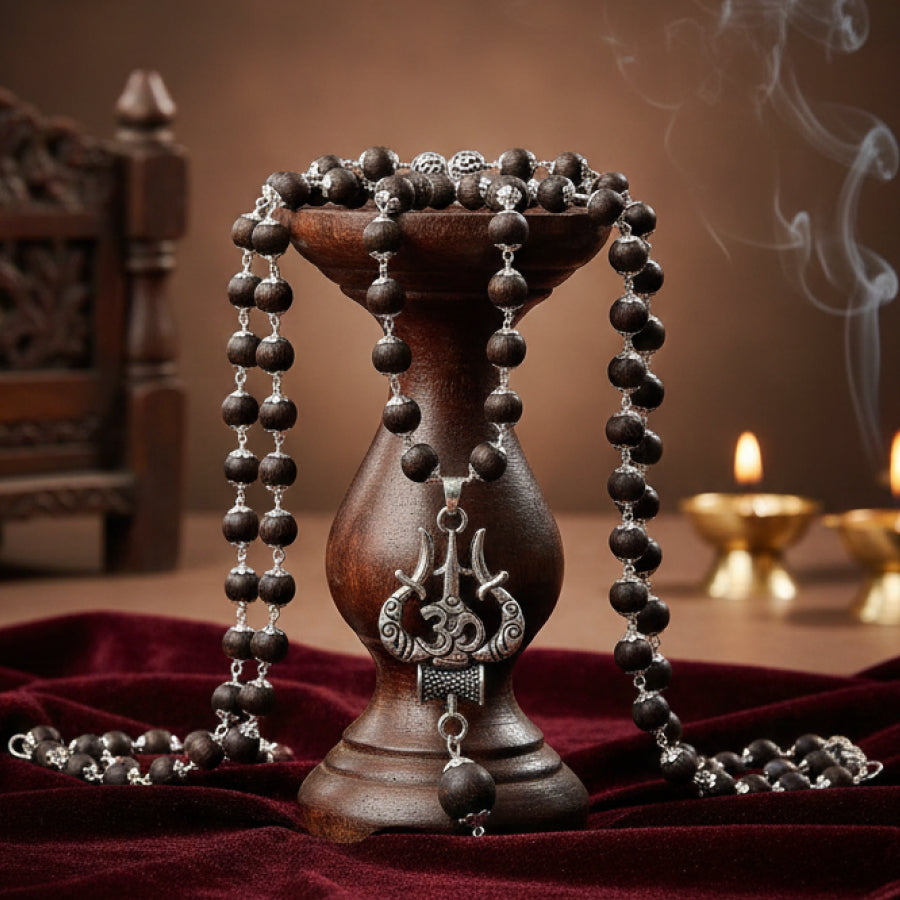 Karungali Mala with Om Shiva Trishool