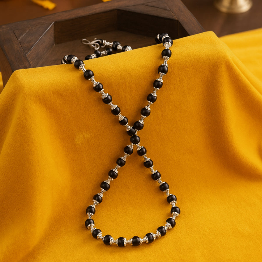 Karungali Mala Silver Cap Necklace