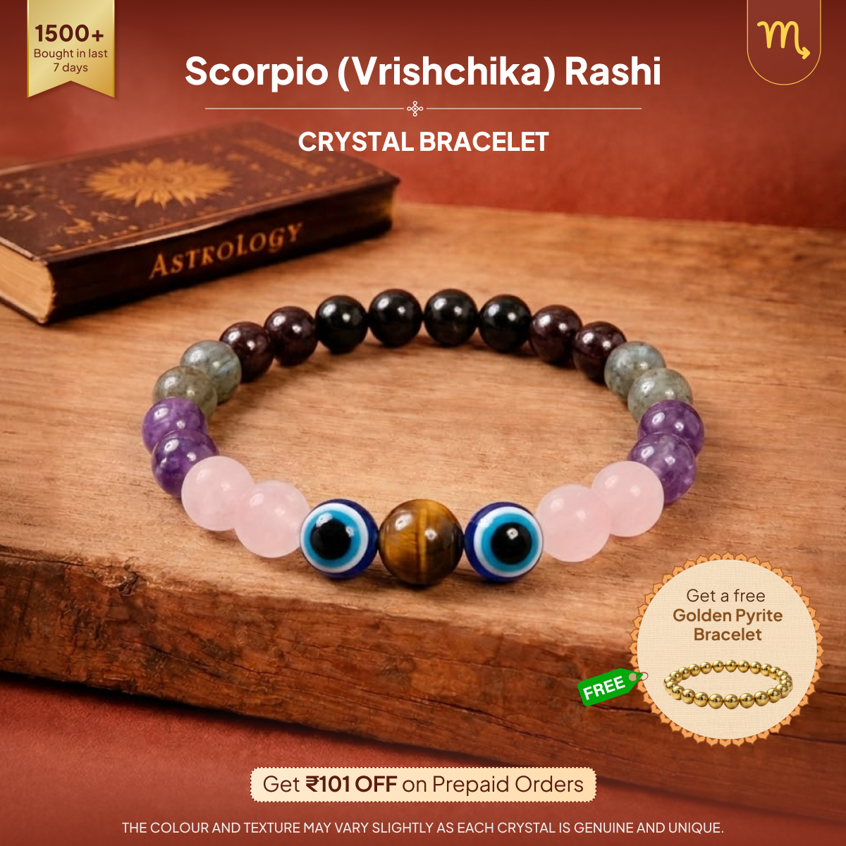 Vrishchika (Scorpio) Rashi Crystal Bracelet