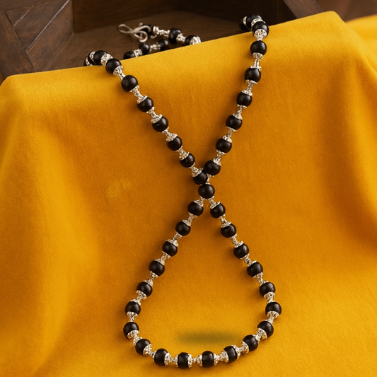 Karungali Mala Silver Cap Necklace