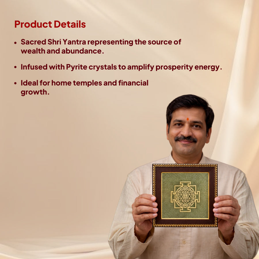 Shri Yantra on Raw Pyrite Frame