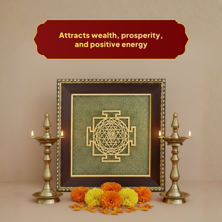 Shri Yantra on Raw Pyrite Frame