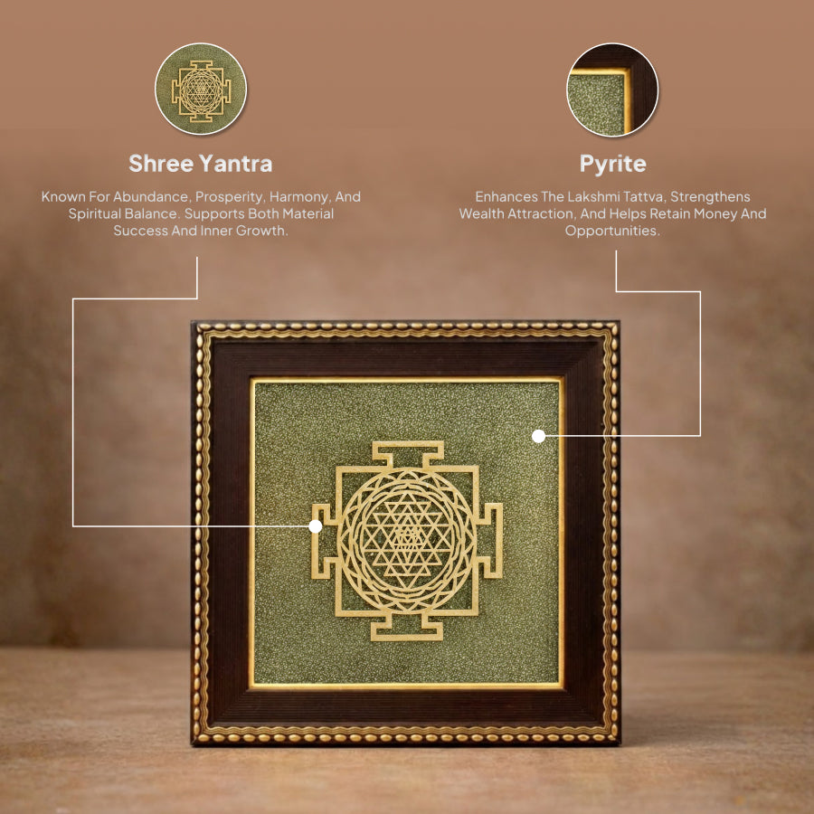 Shri Yantra on Raw Pyrite Frame