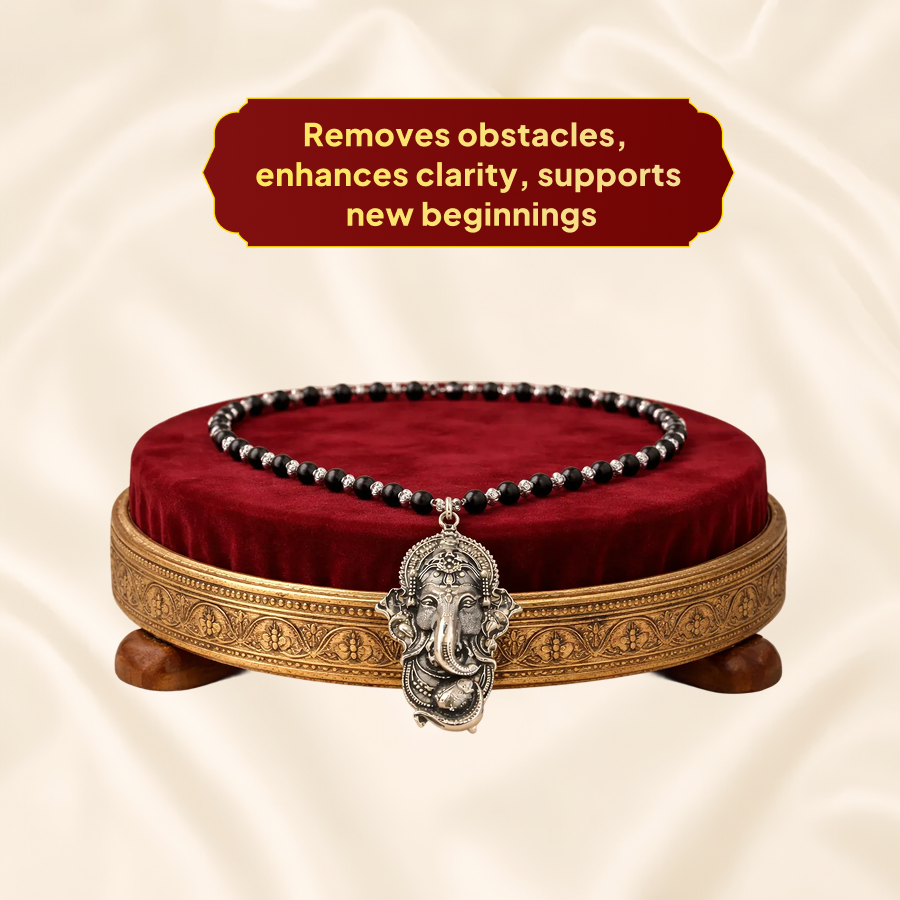 Karungali Silver Cap Mala with Ganesh Pendant