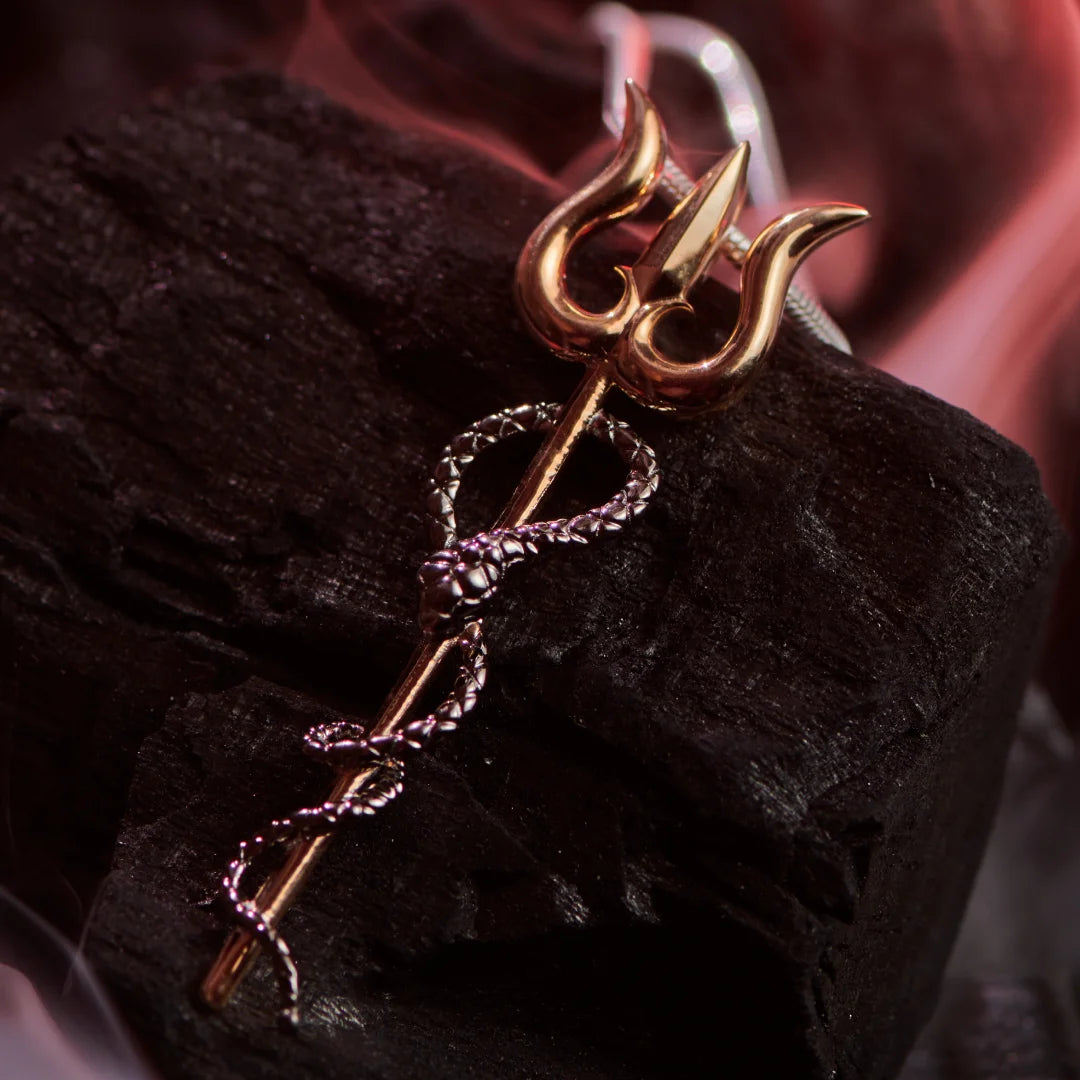 Mahadev Trishul Snake Silver Pendant
